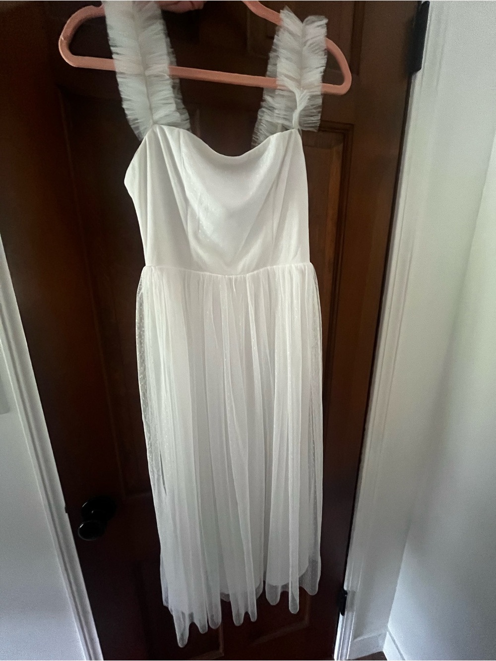 Lulu's White Tulle Dress with Ruffle Straps